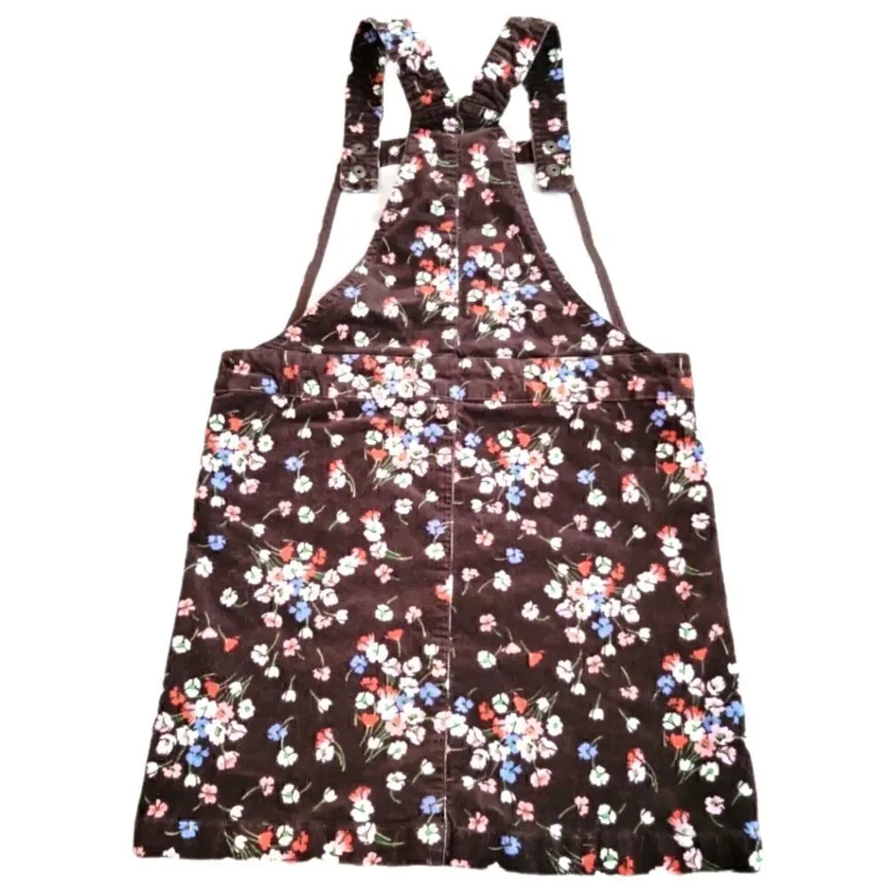EC GYMBOREE COURDORAY FLORAL OVERALL DRESS W/ELASTIC WAIST SZ. 10